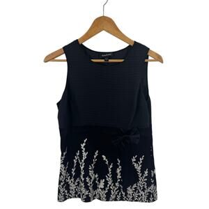 Bebe Y2K Silk Floral Bow Waist Sleeveless Top Black White Round Neck Size S